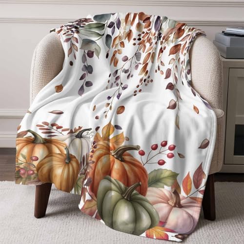 DecorLovee Vintage Fall Blanket 40"x60", Reversible Thanksgiving Throw Blanket for Couch/Bed/Camping, Orange Sage Green Pumpkins Lightweight Soft Throw Blanket for Boys, Warm Fuzzy Blankets for Winter - Image 6