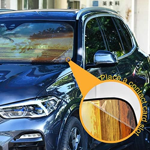 Palm Tree Car Windshield Sun Shade Tropical Sunset Beach Ocean Foldable UV Ray Sun Visor Protector Sunshade to Keep Your Vehicle Cool (55" x 27.6")