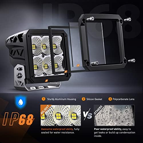 Nilight 2 PCS 4 Inch 120W 120° Super Flood Square LED Pod Lights