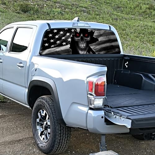 Skull American Flag Rear Window Decal for Truck,Black Flag Skull Truck Rear Window Decal,American Flag Decals for Truck Car SUV (Skull,65x17in)