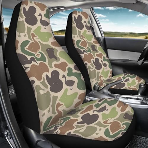 Car Seat Covers Waterproof Breathable Duck Hunter Camo Front Seat Cover Protection Interior Accessories Easy to Install and Clean Universal for Auto Truck Van SUV 2 Pcs