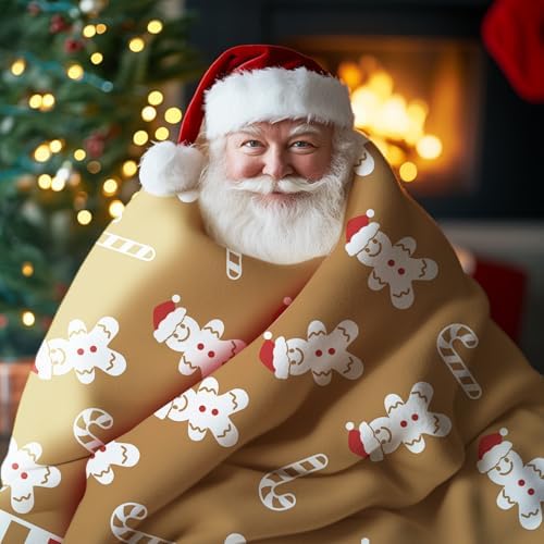 Christmas Gingerbread Man Flannel Throw Blanket, Cute Xmas Candy Cane - Image 6