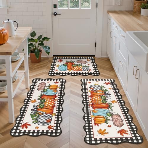 U'Artlines Fall Pumpkin Kitchen Rugs with Runner Sets 3 Piece, Washable by UArtlines