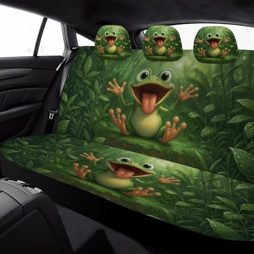 Happy Frog Rain Pattern Car Seat Covers, Trendy Universal Car Seat Protector Full Set, Automotive Seat Covers for Front Seats Rear Seat Back Seat Gift