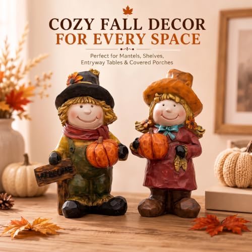 Topadorn Fall Scarecrow Figurines Set of 2, Thanksgiving Pumpkin Decor - Image 4