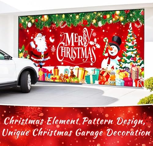 Tudomro Merry Christmas Garage Door Cover Decorations 6 X13ft Xmas Large Backyard Cover Banner Red Barn Door Backdrop for Holiday Indoor Outside Home Party Decor Supplies - Image 6