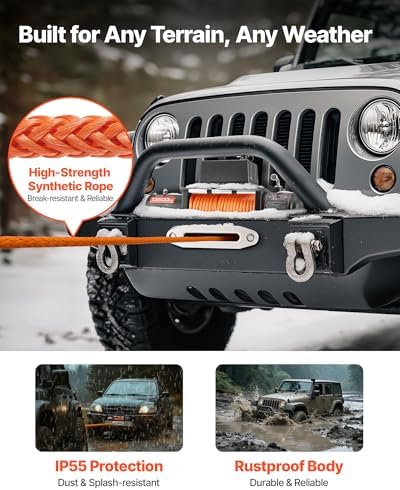 VEVOR Electric Winch 13500lb 12V DC Truck Winch 3/8in x 80ft Synthetic Rope - Image 4