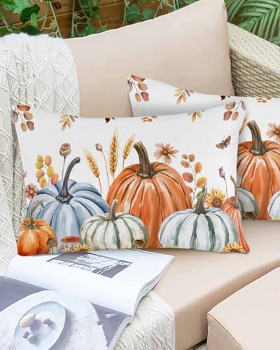 Pillow Covers 20x36 Inch - King Fall Thanksgiving Pumpkin Rustic Sunflower Botanical Leaves Soft Brushed Microfiber Pillowcases with Hidden Zipper Closure Bed Pillow Shams for Bedroom Sofa Car - Image 5
