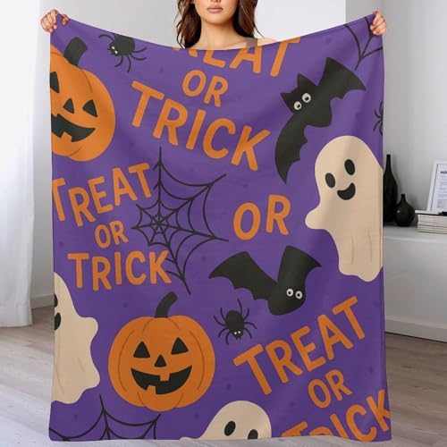 Happy Halloween Purple Pumpkin Throw Blanket Flannel Fleece Autumn Fall Trick or Treat Spooky Ghost Lightweight Soft Fuzzy Cozy Couch Bed Blanket Fall Decor Thanksgiving Gifts Kids Adult 80"x60" - Image 2