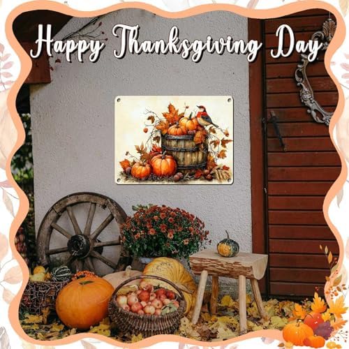 Pumpkin Vintage Tin Sign Happy Thanksgiving Metal Wall Decor for Living Room Entryway Fireplace Farmhouse 12x16Inch - Image 6