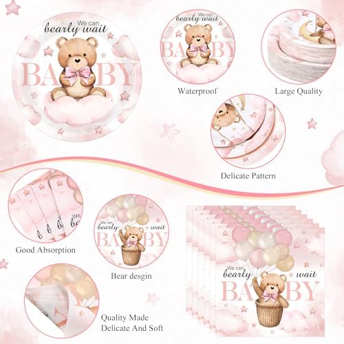 Funnymoom 452 Pcs Pink Bear Baby Shower Party Decorations for 50 Guests - Image 3