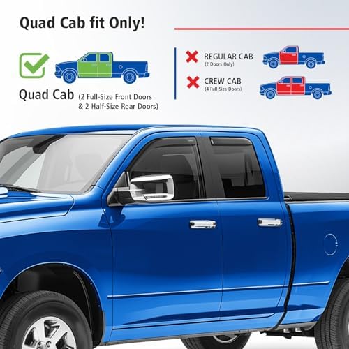 Goodyear Shatterproof in-Channel Window Deflectors for Dodge Ram 1500 Classic 2019-2024 Quad Cab, Rain Guards, Window Visors for Cars, Vent Deflector, Car Accessories, 4 pcs - GY008128