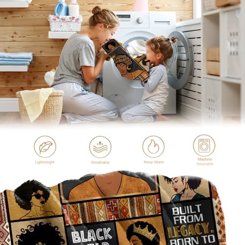 Black Queen Throw Blanket, Birthday for Black Women Girls Teens, Soft Cozy Blanket for Couch Sofa Bed, Lightweight Warm Decorative Throw for Living Room Bedroom,60"x80" - Image 6