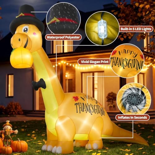 10FT Thanksgiving Inflatables Dinosaur with Pumpkin Outdoor Decorations - Image 5