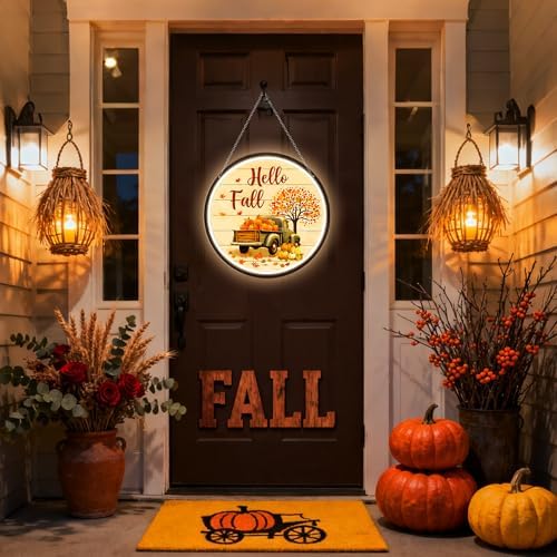 Hello Fall Neon Sign, Welcome Fall Door Decorations Thanksgiving Truck Pumpkin Neon Light Up Sign Gift USB Dimmable Light Up for Home Room, Yard, Farmhouse Wall Outdoor Farmhouse Porch Front Door Decor (Pumpkin Truck) - Image 2