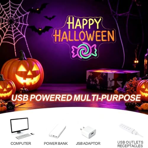 Happy Halloween Neon Sign, Candy Halloween LED Light, 16.5"x11.4" - Image 3