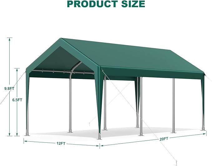12x20FT Heavy Duty Carport Potable Car Canopy Garage Party Tent Boat Shelter - Image 3