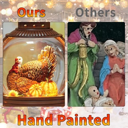 Fall Decor Snow Globe Turkey Pumpkins Lighted Lantern Thanksgiving Decor - Image 5
