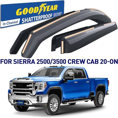 Goodyear Shatterproof in-Channel Window Deflectors for Chevy Silverado/Sierra 2500HD/3500HD 2020-2026 Crew Cab, Rain Guards, Window Visors for Cars, Vent Deflector, Car Accessories, 4 pcs - GY009019