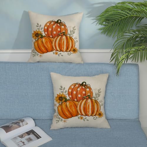Fall Orange Pumpkin Pillow Covers 18x18 Set of 2 Sunflower - Image 4
