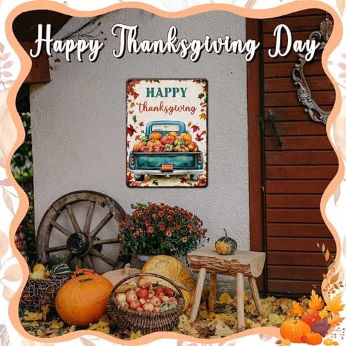 Pumpkin Car Vintage Tin Sign Happy Thanksgiving Metal Wall Decor for Studio Mall Living Room Dining Room 12x16Inch - Image 6