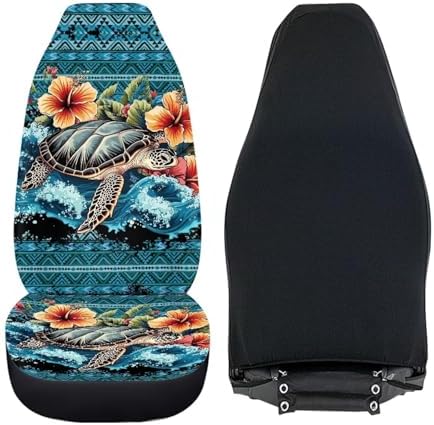 Boho Turtle Aztec Car Seat Covers Universal Front Seat Cover Stretch Polyester Fabric Cover Removable Automotive Accessories Universal Fit for Most Cars