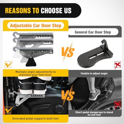 Nilight Car Door Step Universal Aluminum Latch Step for Car Roof Access Portable Folding Car Door Latch Hook Step Multi-Adjustable Both Feet Stand Pedal Max Load 500 Lbs for Truck SUV Vehicles, Gray