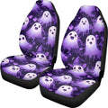 Ghost 2 Pcs Car Seat Covers Full Set, Halloween Cute Gothic Ghost Front Split Bench Seat Covers for Cars, Purple Fluid Painting Universal Seat Cover for Sedan,SUV,Truck
