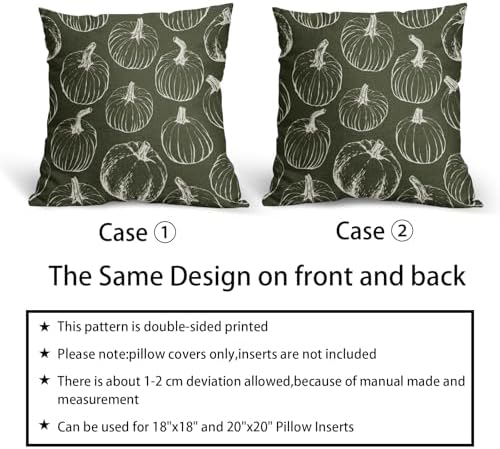 Olive Green Fall Pumpkin Pillow Covers 18x18 Set of 2 Autumn Themed Thanksgiving Cream Print Decorative Throw Pillows Outdoor PillowCase Farmhouse Linen Cushion Case Decor for Home Sofa Couch Bed - Image 6