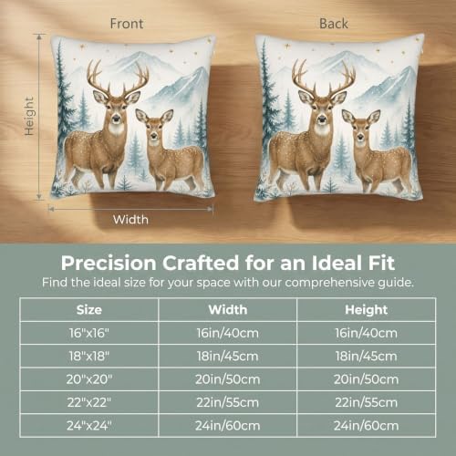 KiuLoam Winter Snow Deer Pillow Covers 16x16 Set of 2 Rustic Christma Decor - Image 4