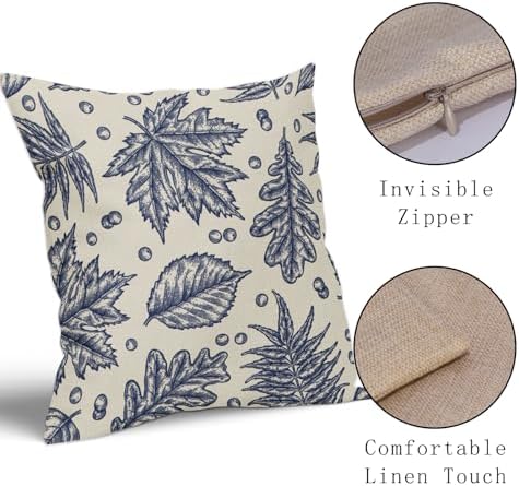 Navy Blue Fall Pillow Covers 18x18 Set of 2 Cream Maple Leaf Print Autumn Colored Harvest Decorative Outdoor Pillowcases Farmhouse Seasonal Throw Cushion Case Decor for Home Couch Sofa Bed - Image 4