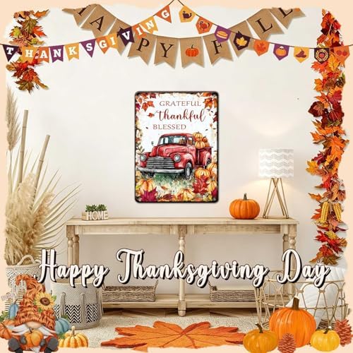 Thanksgiving Day Pumpkin Retro Tin Sign Grateful Thankful Blessed Metal Wall Decor for Studio Mall Living Room Kitchen 12x16Inch - Image 5