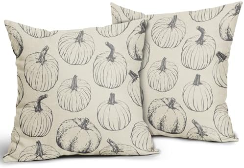 Grey Gray Pumpkin Fall Pillow Covers 24x24 Set of 2 Autumn Themed Thanksgiving Harvest Print Decorative Throw Pillows Outdoor Farmhouse Pillowcases Cushion Case Seasonal Decor for Couch Sofa Bed - Image 2