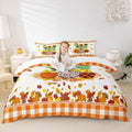 Happy Fall Kids Duvet Cover Set Twin Size,Pumpkin Sunflowers Maple Leaf Bedding Set,Girls Boys Adults Room/Cabin Decor,Geometric Grids Patch Comforter Cover,Rustic Bright Quilt Cover,1 Pillowcase by Manfei