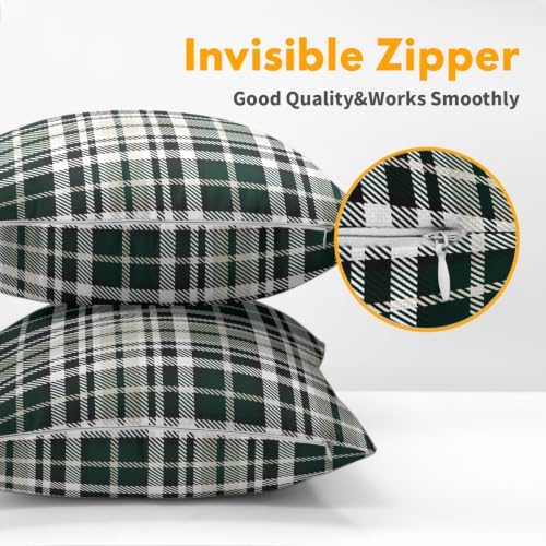Christmas Plaid Pillow Covers 18x18 Set of 2 Green Highly Absorbent - Image 5