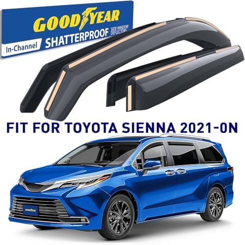 Goodyear Shatterproof in-Channel Window Deflectors for Toyota Sienna 2021-2026, Rain Guards, Window Visors for Cars, Vent Deflector, Car Accessories, 4 pcs - GY009009