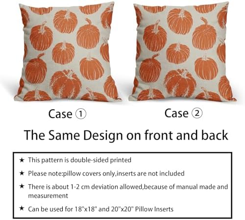 Orange Pumpkin Fall Pillow Covers 20x20 Set of 2 Autumn Harvest Print Thanksgiving Decorative Throw Pillows Outdoor Farmhouse Cushion Case Seasonal Decor for Couch Sofa Bed - Image 6
