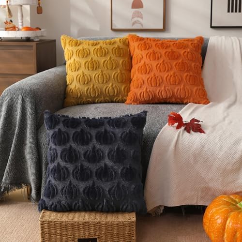 DFXSZ Fall Pillow Covers 20x20 2Pcs Yellow Pumpkin Fall Decoration for Home - Image 4