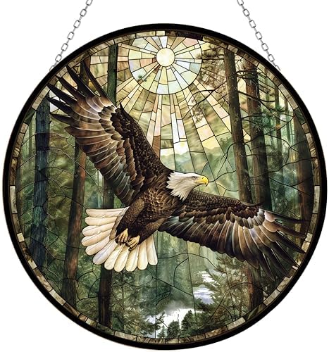 Eagle Stained Glass Cat Sun Catcher, Wall Hanging Colored Decor Room Indoor Window Decor, Halloween, Christmas Hanging Ornament by 365CUSGIFTS