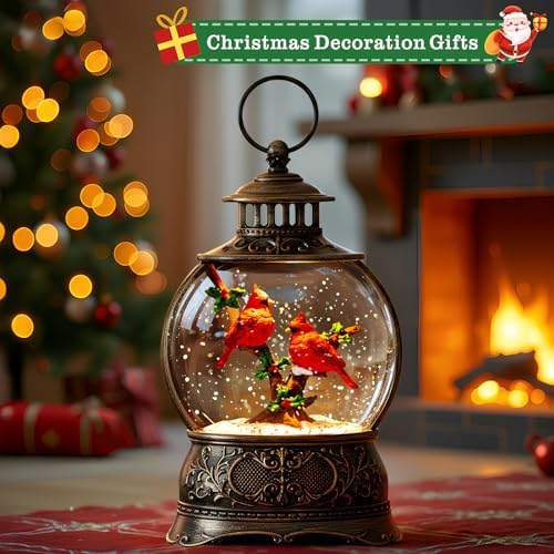 Christmas Snow Globes Water Lantern with Cardinal, Music & 6H Timer, USB Lined/Battery Operated Lighted Lanterns for Xmas Festival Decoration Gifts - Image 4