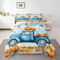 Erosebridal Pumpkin Comforter Set Cartoon Car Bedding Comforter Sets Blue Pumpkin Bedding for Toddler Youth, Boys Autumn Leaf Duvet Insert 3Pcs Fall Decor - Full, 1 Comforter with 2 Pillowcases by Erosebridal