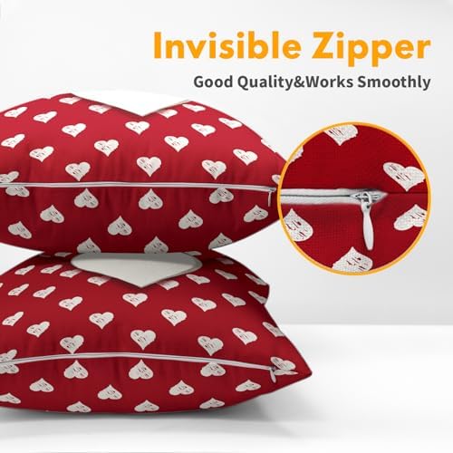 Valentines Day Pillow Covers 22x22 Set of 2 White Red Heart Throw Pillow Covers Love Pillowcase Linen Decoration Farmhouse Holiday Cozy Soft Cushion Case Couch for Indoor Outdoor Home Decor - Image 5
