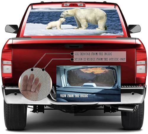 Nature Polar Bear Truck Back Window Graphics Decals, Modern Wild Animals Universal See Through Rear Window Vinyl Wrap Full Window Decals for Trucks SUV 66 x 22 inch