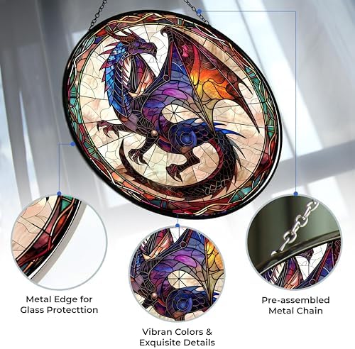 Dragon Stained Glass Window Hanging Suncatchers Stained Glass Panel Sun Catchers Wall Hanging Decor Gifts for Mom,Grandma - Image 2