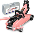 DNA Motoring 1.5 Ton Car Floor Jack Low Profile Hydraulic Trolley Service/Floor Jack, 1.5T / 3000 lbs Capacity, Lifting Range 5.3 Inch -12 Inch, with Storage Case, Pink, TOOLS-00327-PK by DNAMOTORING-Tools