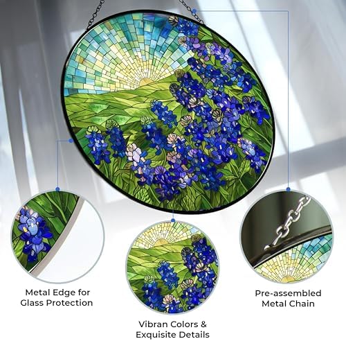 Bluebonnets Suncatcher Stained Glass Window Hangings for Women Mom Red Birds Sun Catchers Colorful Ornament Bird Lovers Gift Gifts for Women Mom Wife - Image 3