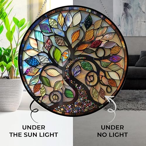 Stained Glass Window Hanging, Bohemian Tree of Life Sun Catchers Diamond Glass Panel Hangings Abstract Suncatcher Decor for Birthday for Women, Men, Wife, Aunt, and Mom 9.8 in - Image 4