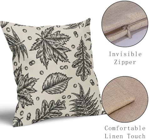 Black Fall Pillow Covers 20x20 Set of 2 Cream Maple Leaf Print Autumn Colored Harvest Decorative Outdoor Pillowcases Farmhouse Seasonal Throw Cushion Case Decor for Home Couch Sofa Bed - Image 4