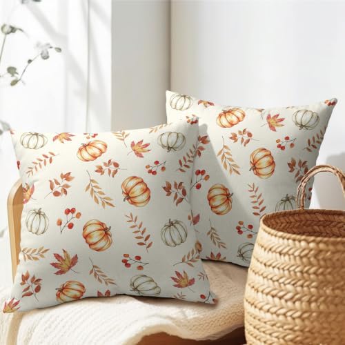 Fall Pumpkin Pillow Covers 20x20 Set of 2 Orange Beige Maple Leaves Pattern Outdoor Throw Pillows Covers Autumn Thanksgiving Harvest Decorative Farmhouse Cushion Case for Living Room Couch Sofa - Image 6