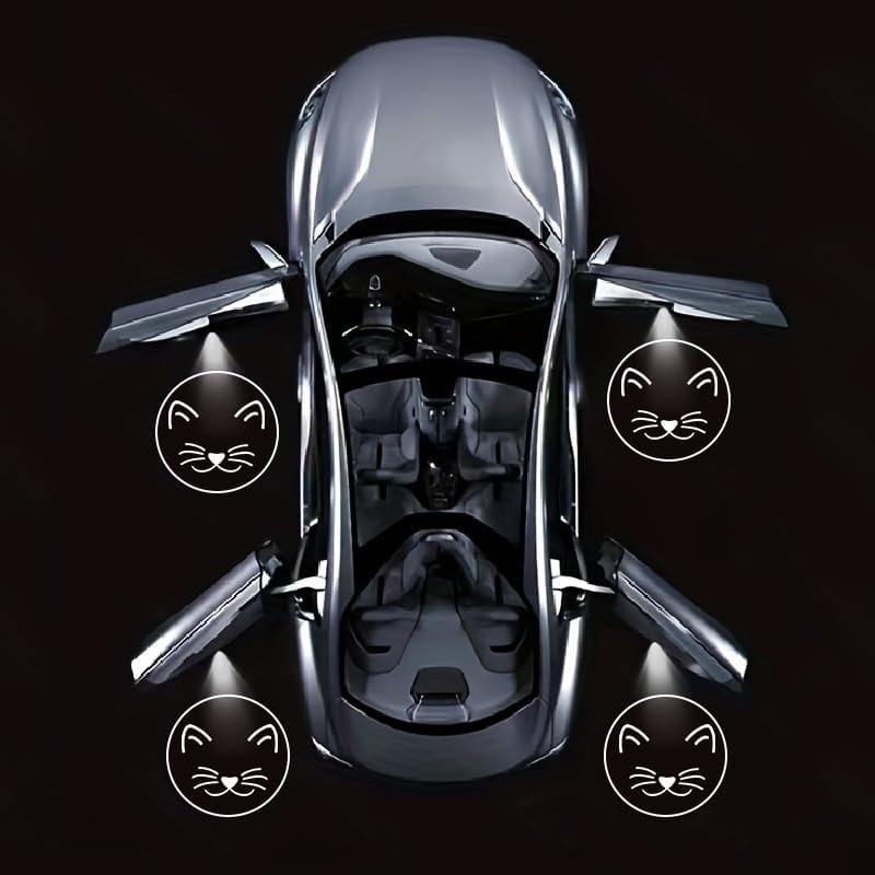 4PCS Cat Cars Door Logo Projector LED Shadow Light Welcome Lamp